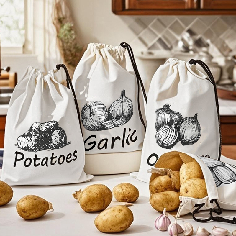 Reusable Produce Bag - Garlic Onion Fruit Drawstring Bags with