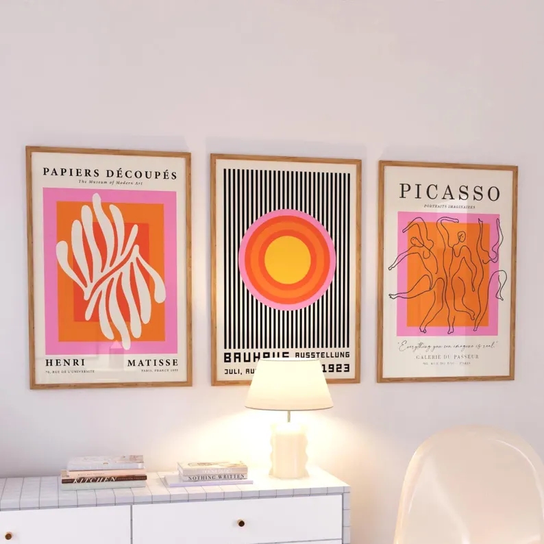 Sustainable Living Products - 3pcsModern Orange Bauhaus And Picasso Wall